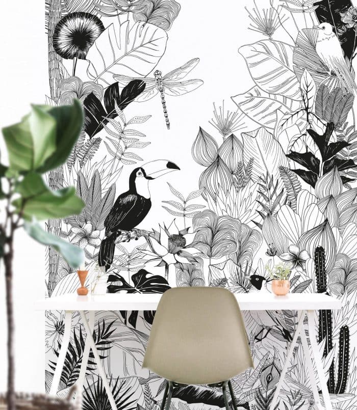 papier peint déco toucan coin bureau archi scandinave