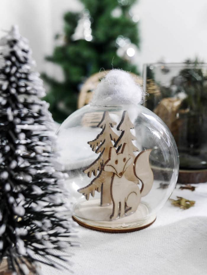 renard boule bois simple naturel nature neige blanc capin decoration