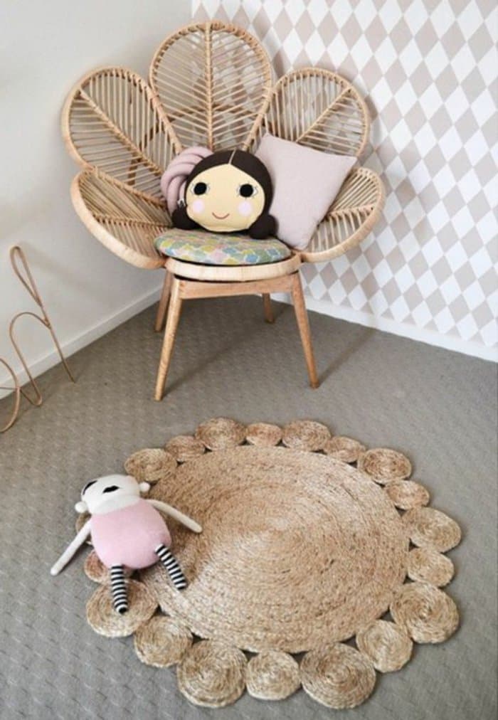 chaise meuble en rotin blanc fauteuil en forme de fleur osier salon en rotin design chambre enfant fille