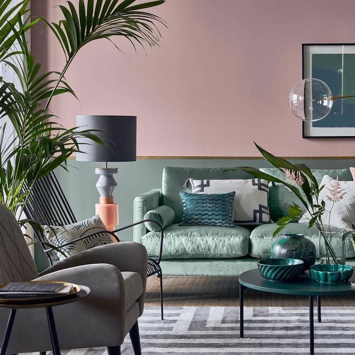 peindre soubassement bois mur bicolore rose vert de gris kaki laiton -  Clem Around The Corner Blog déco
