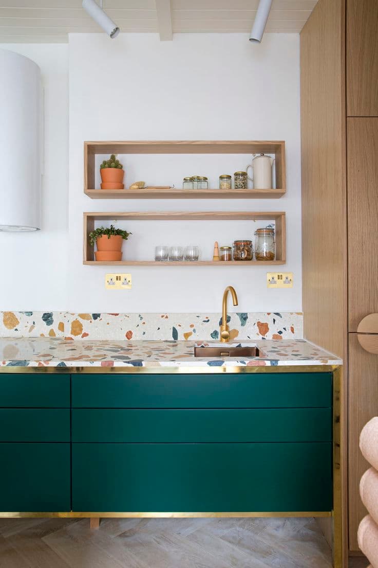 cuisine laiton terrazzo vert canard sapin