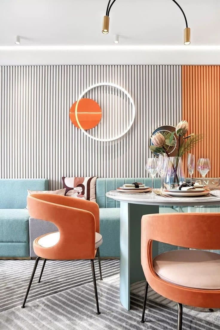 deco chaise ronde orange corail canape bleu ciel