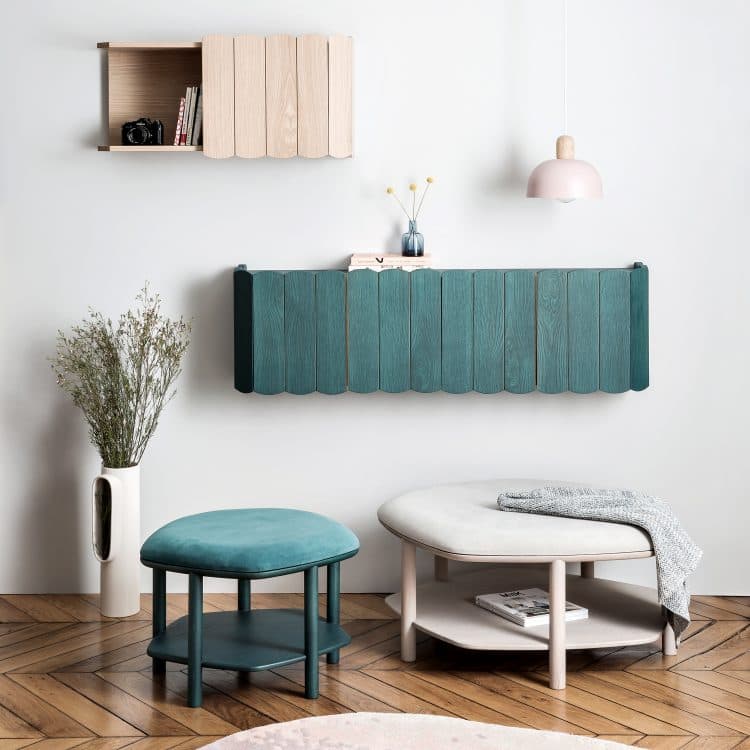 harto meuble chevron bois vert canard suspendu