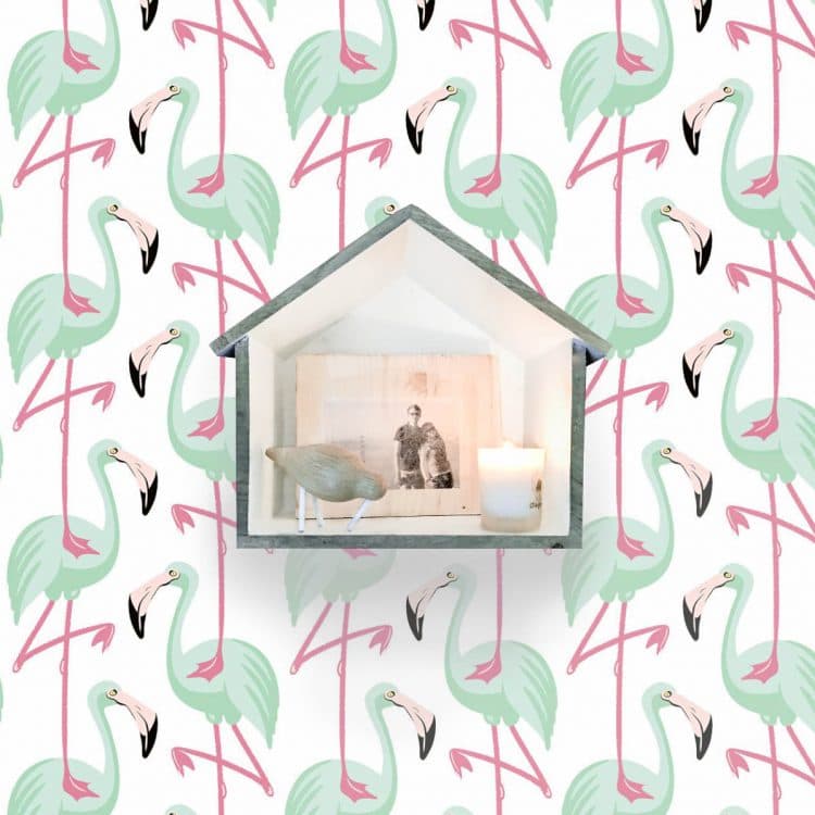 papier peint flamant rose vert