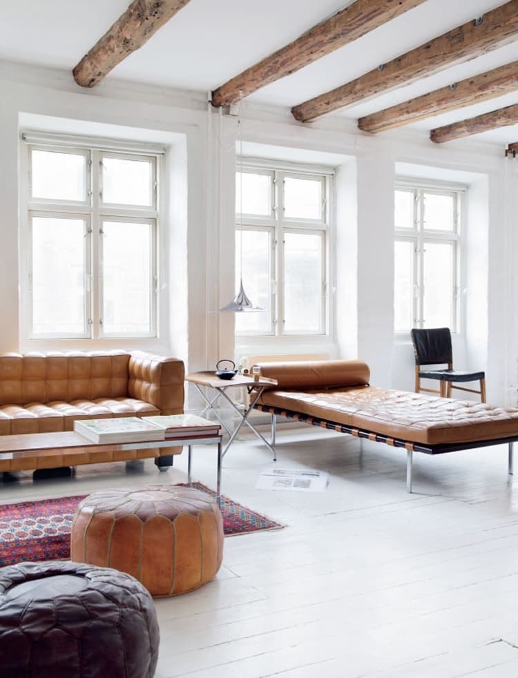 méridienne cuir marron loft industriel pouf rond - blog déco - clem around the corner