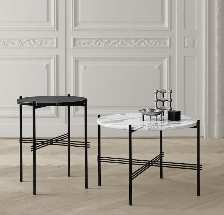 marbre noir pied noir gubi guéridon appartement parisien peinture beige