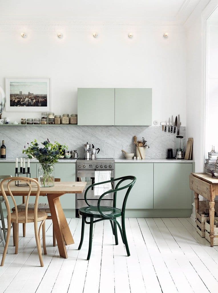 décoration vert céladon cuisine vert menthe marbre blanc bois - blog déco - clem around the corner