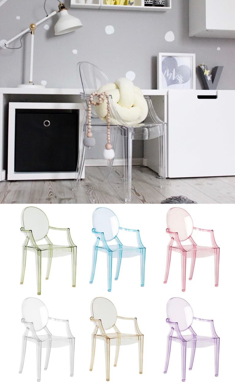 chaise bureau enfant design transparente de couleur