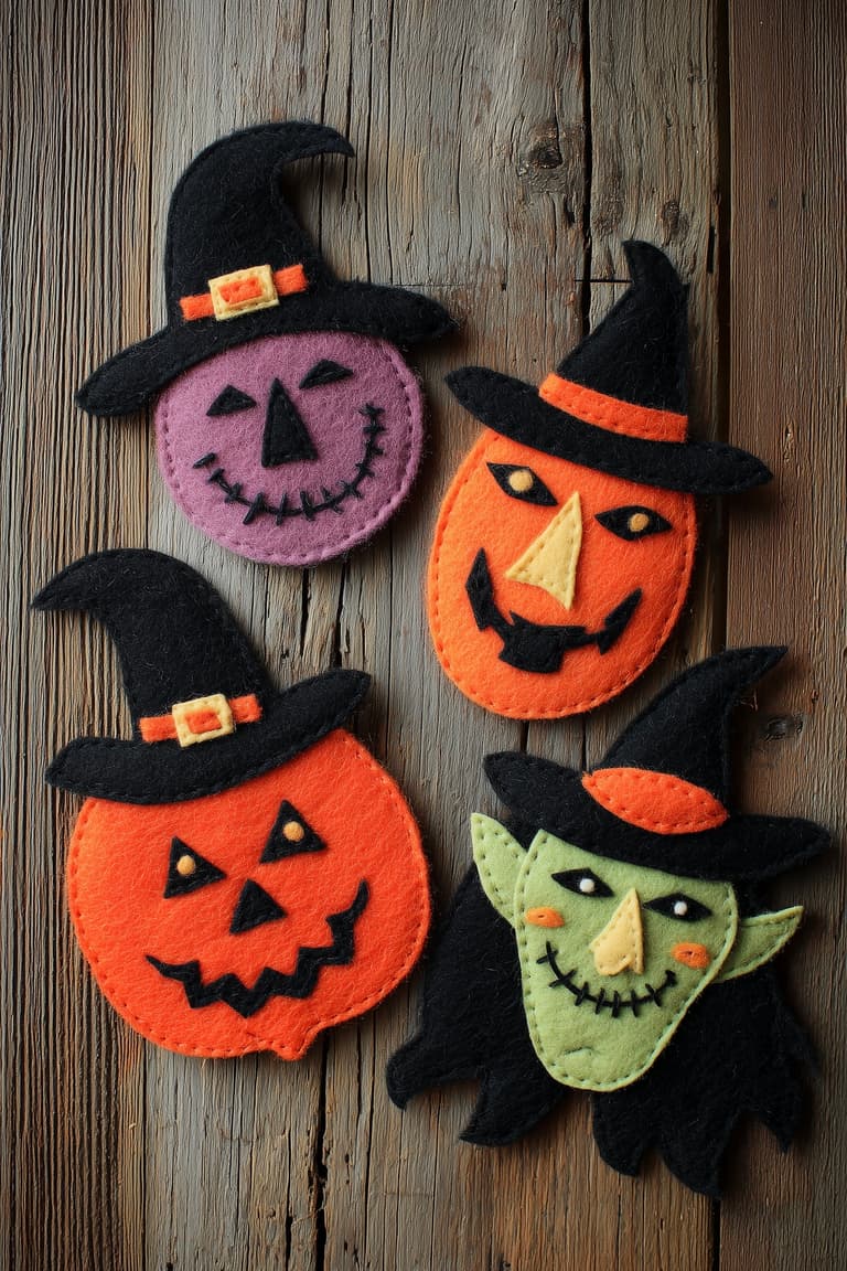 figurine Halloween sorcière couture feutrine