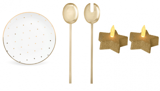 Accessoires blancs et dorés pour la table de Noël