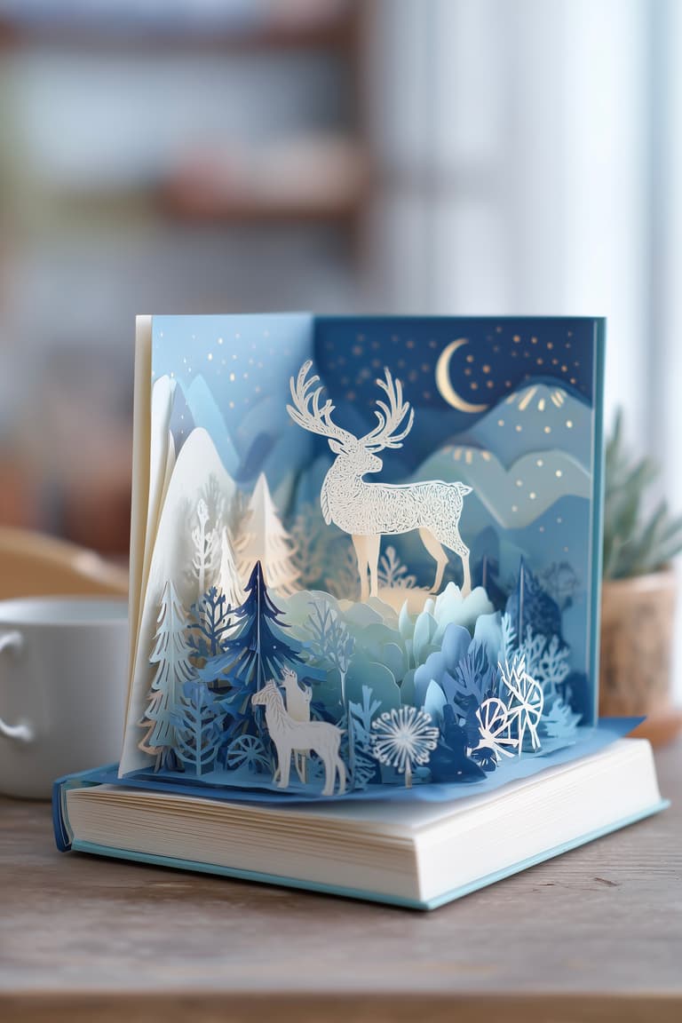 origami papier tableau 3d découpage ambiance hivernale