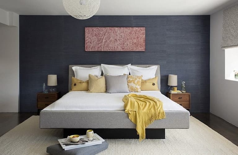 drap en lin decoration jaune moutarde gris