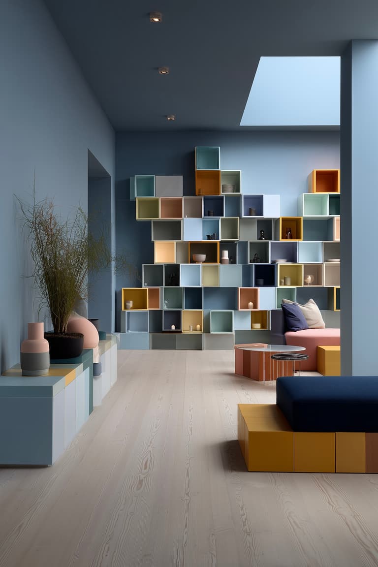 étagère cubes muraux multicolores bibliothèque sur-mesure diy
