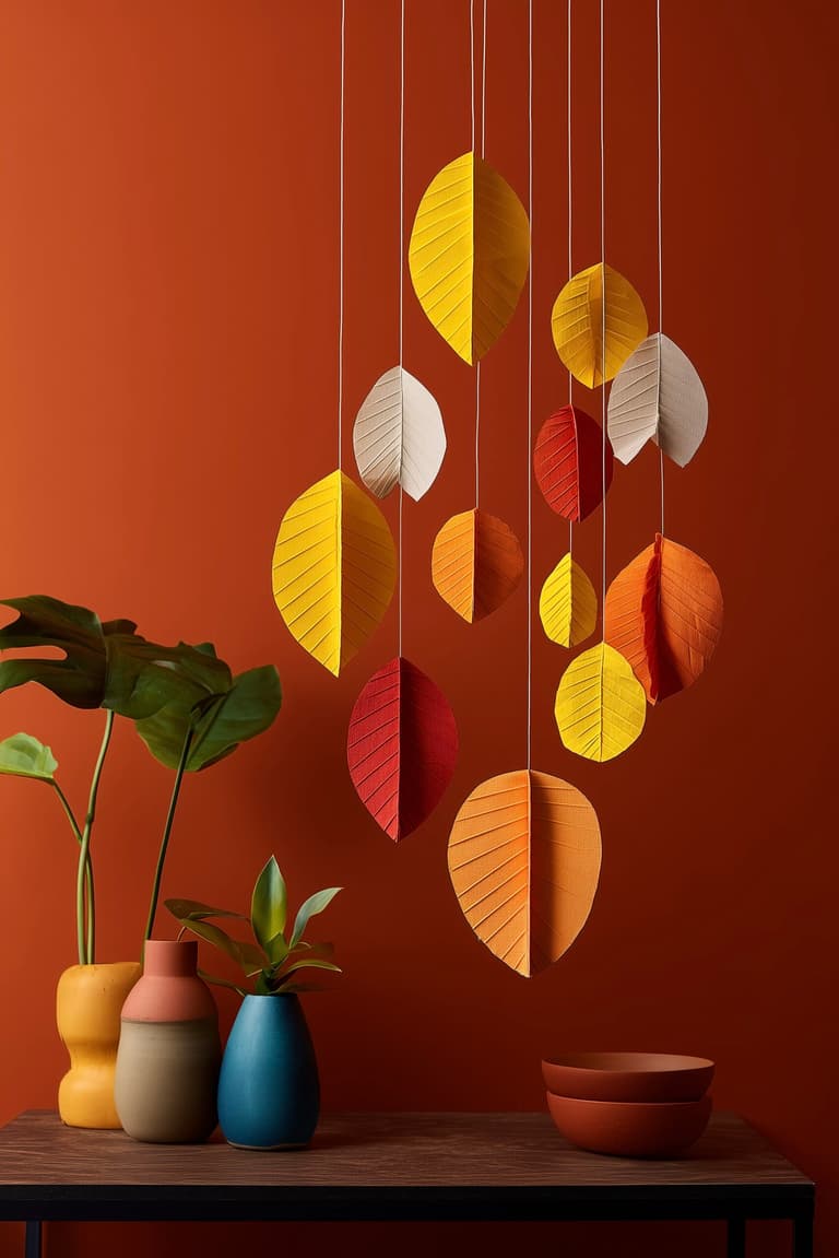 mobile feuilles colorées orange jaune rouge