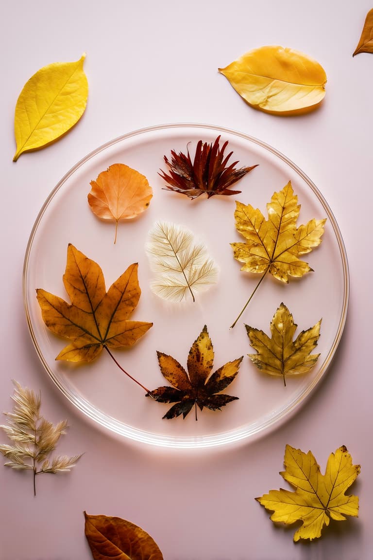 plateau sous verre avec feuilles automne