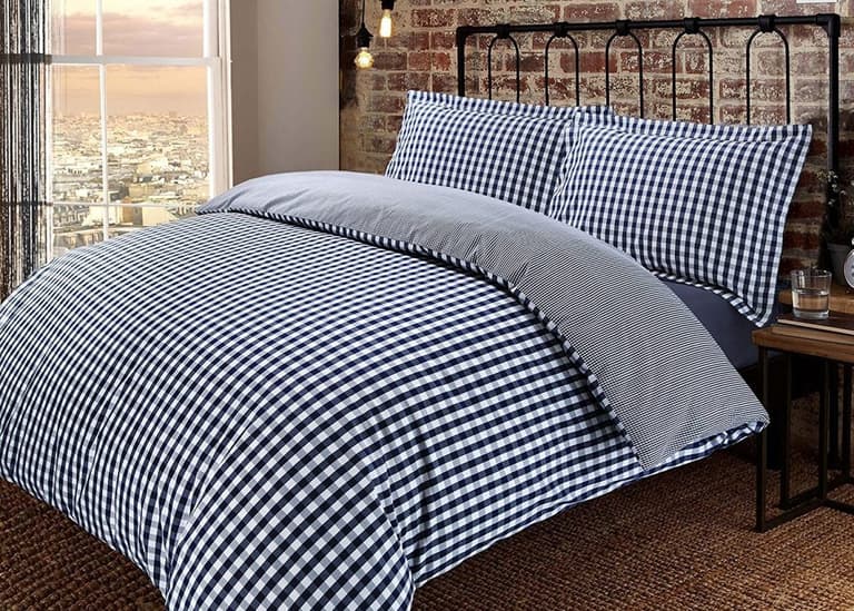 housse de couette deco vichy bleue et blanche lit adulte