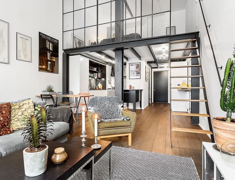 salon gris type loft vitres