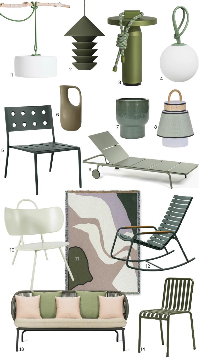 déco terrasse vert meuble kaki lampe olive