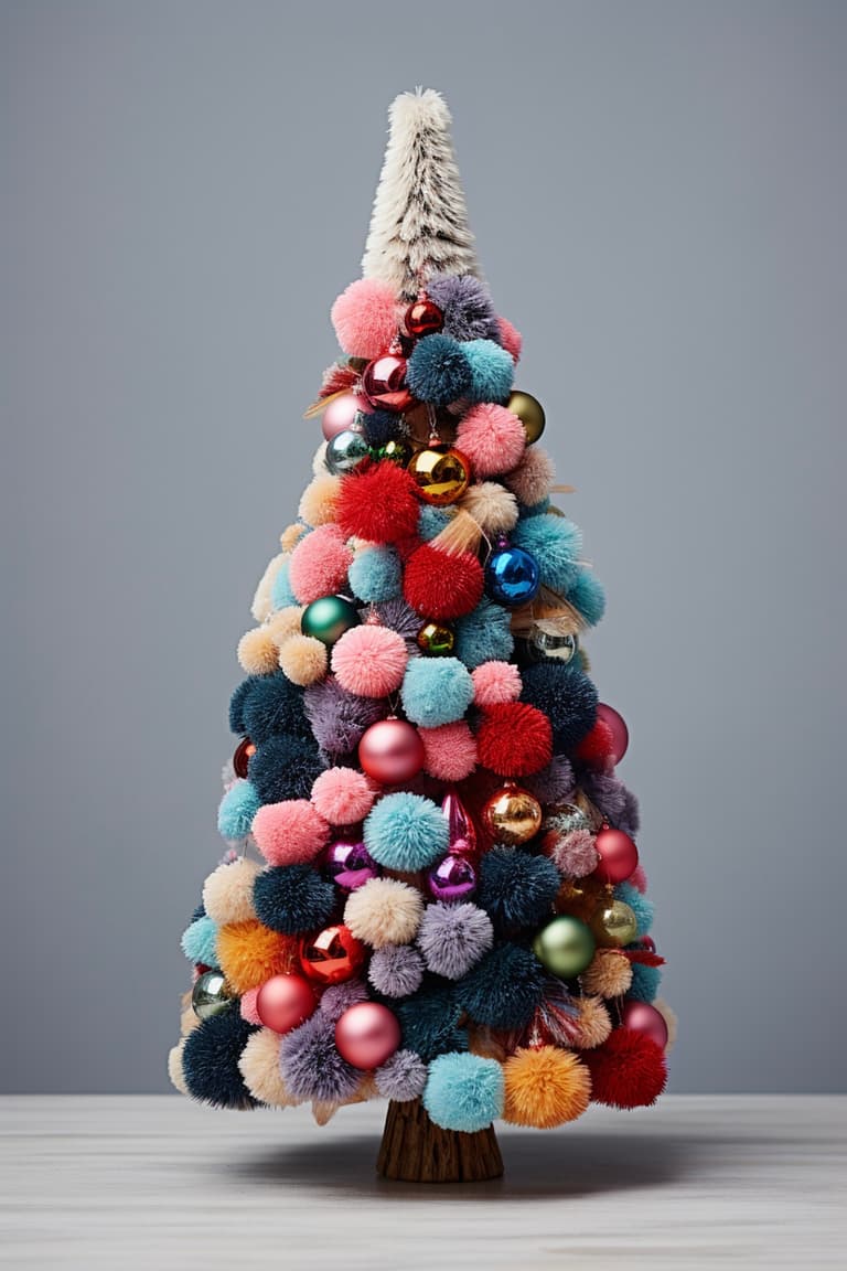 DIY sapin multicolore en pompons laine