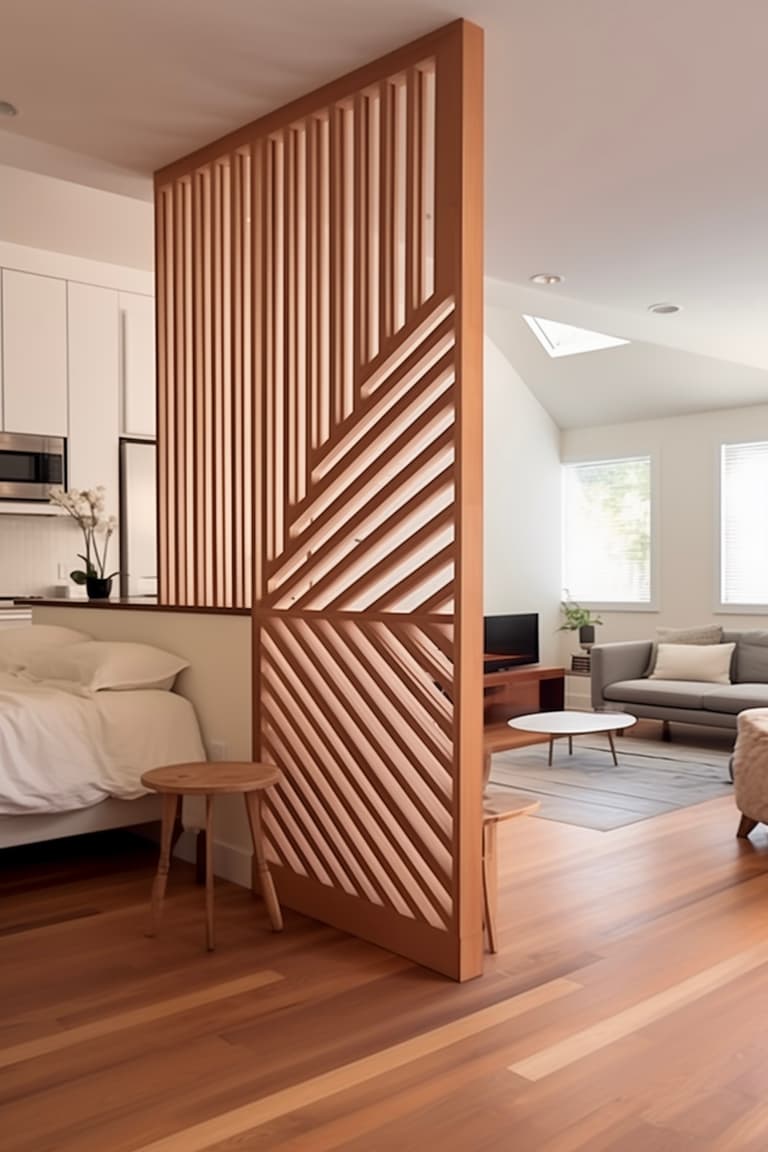 séparer deux pièces chambre salon claustra cloison bois