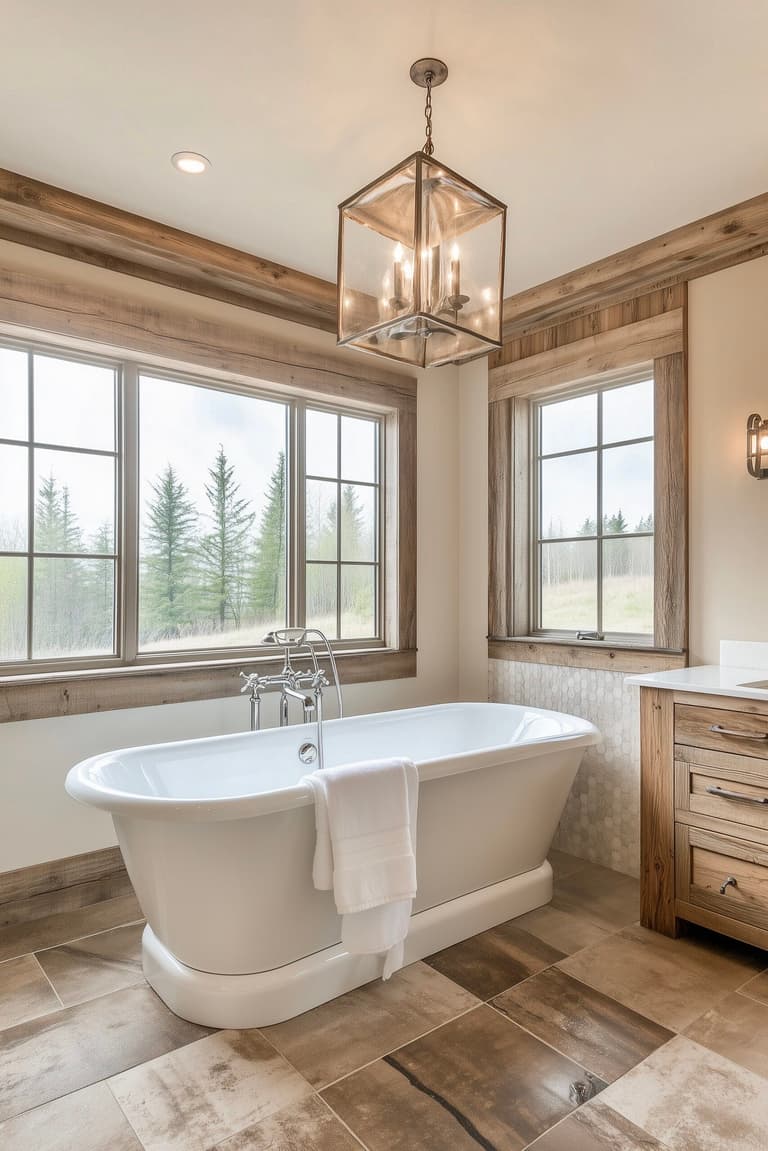 Salle de bain classique rétro bois céramique