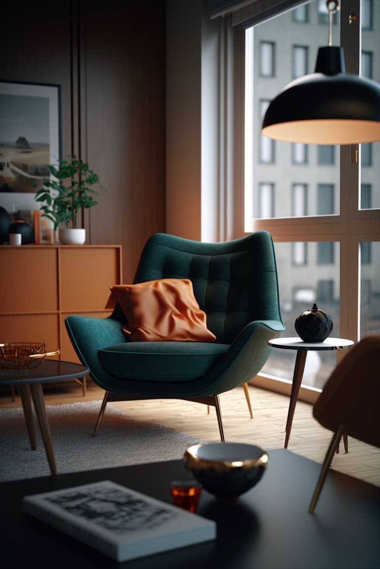 fauteuil vert canard salon cosy scandinave mid-century moderne Jacobsen
