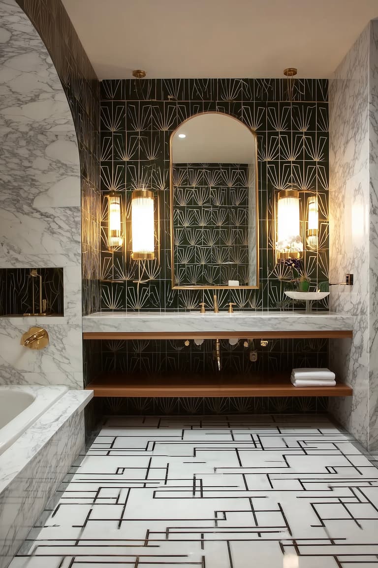 salle de douche hôtel années 30 marbre
