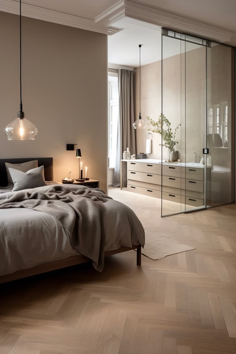 chambre ouverte salle de bains verrière moulures