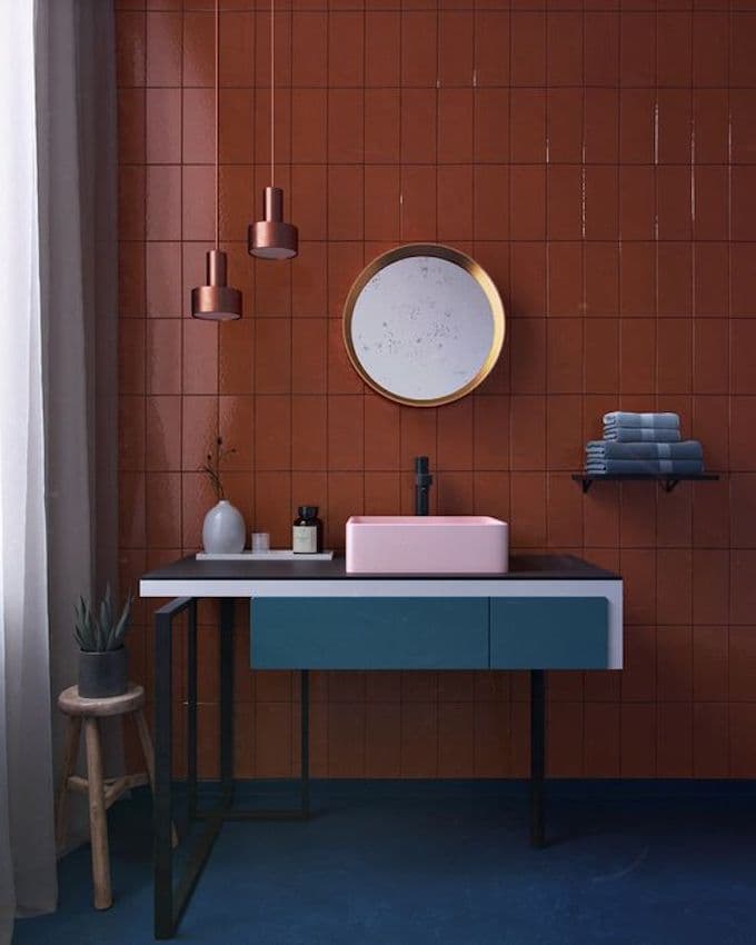 couleur terracotta salle de bain association bleu cuivre carreaux carrelage blog déco clem around the corner