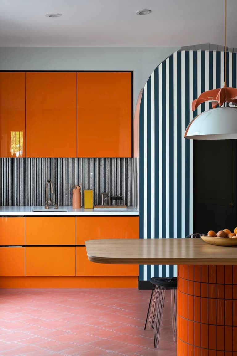 cuisine orange rayures orange moderne