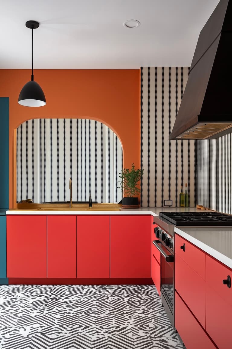 déco graphic crédence cuisine noire blanche géométrique