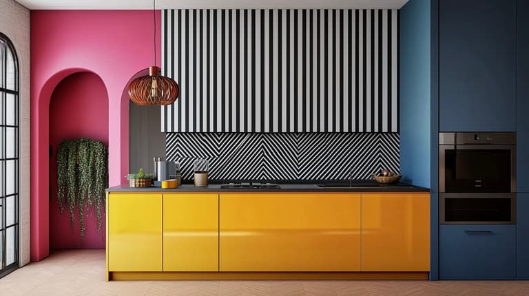 déco graphic cuisine tricolore rose jaune bleue