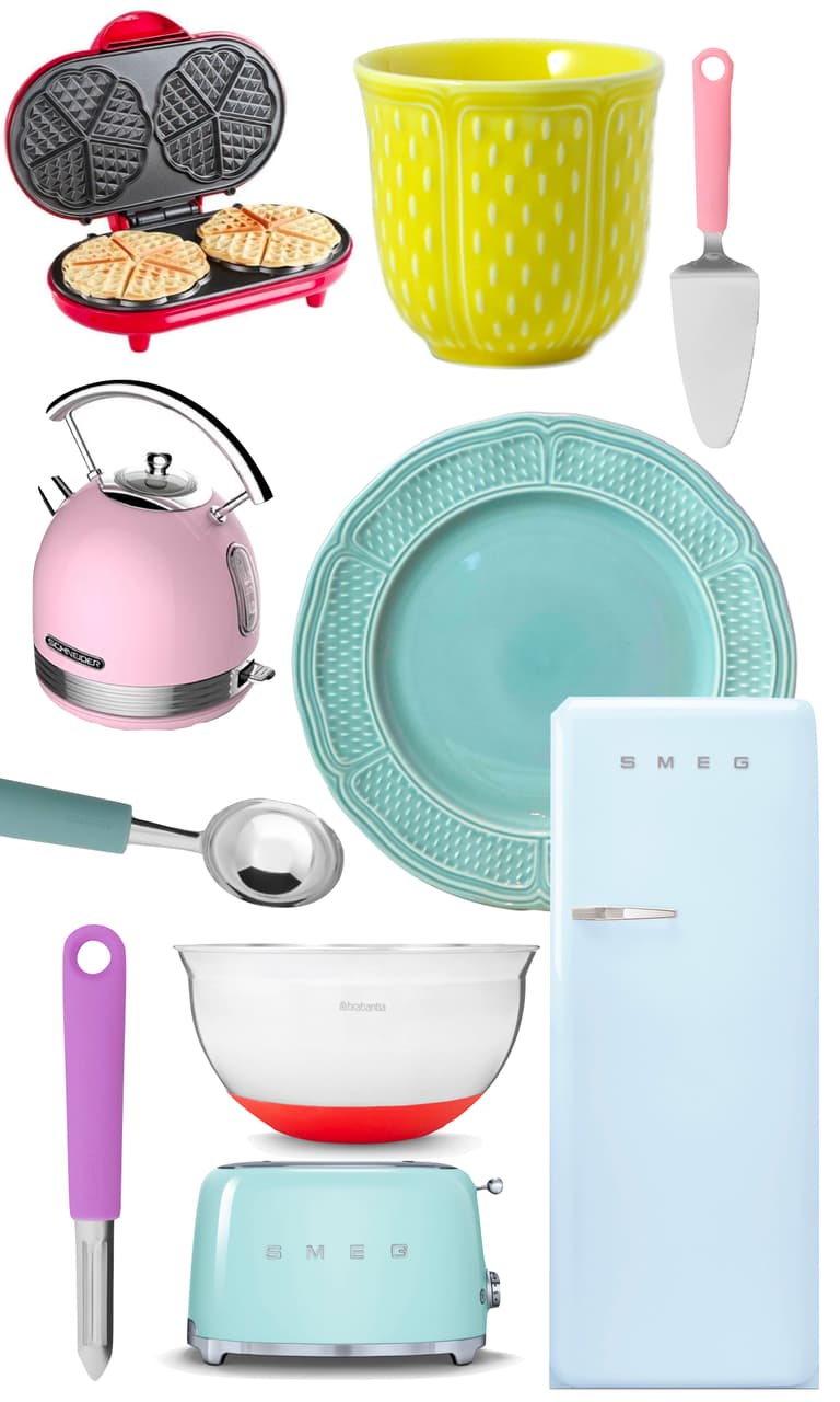 cuisine multicolore ustensile ludique rose vert bleu - blog déco - clem around the corner