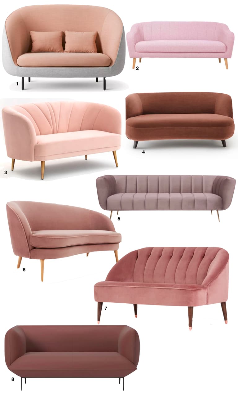 canapé coquillage cocoon velours rose shell 50s - blog déco - clem around the corner
