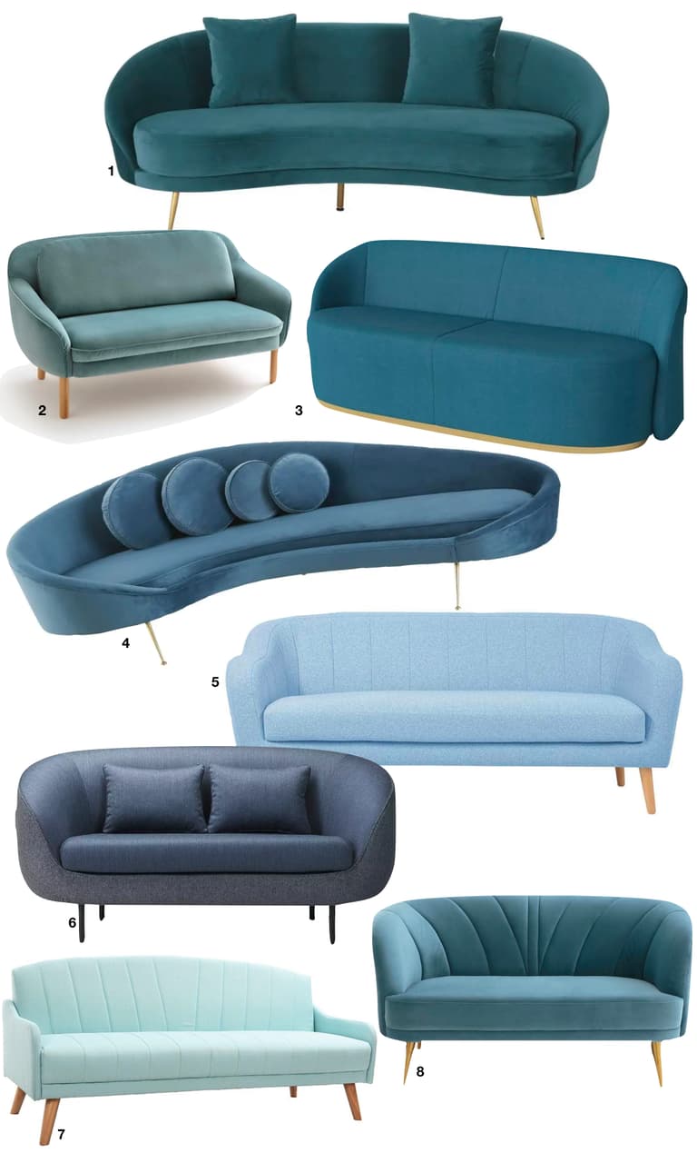 canapé coquillage cocoon velours bleu canard roi shell 50s - blog déco - clem around the corner