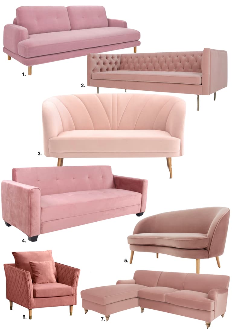 millennial pink canapés velours salon - blog déco - clem around the corner