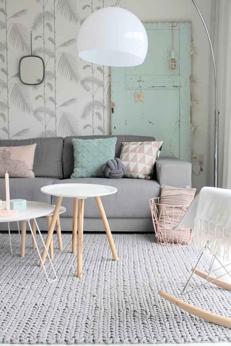 décoration vert céladon salon association gris rose turquoise tropical - blog déco - clem around the corner
