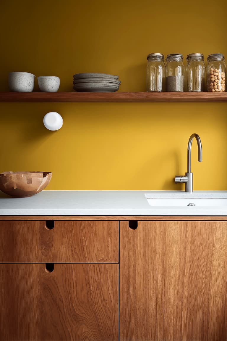 mur de couleur cuisine bois foncé acajou