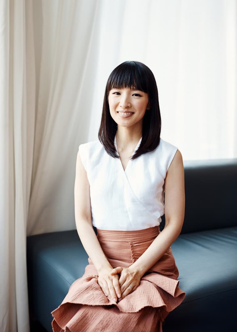 méthode de rangement marie kondo portrait canapé cuir jupe terracotta - blog déco - clem around the corner