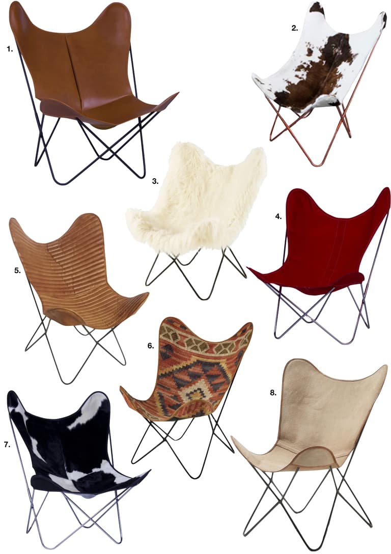 fauteuil butterfly tissu cuir peau de vache ethnique rouge marron blanc noir - blog déco - clem around the corner