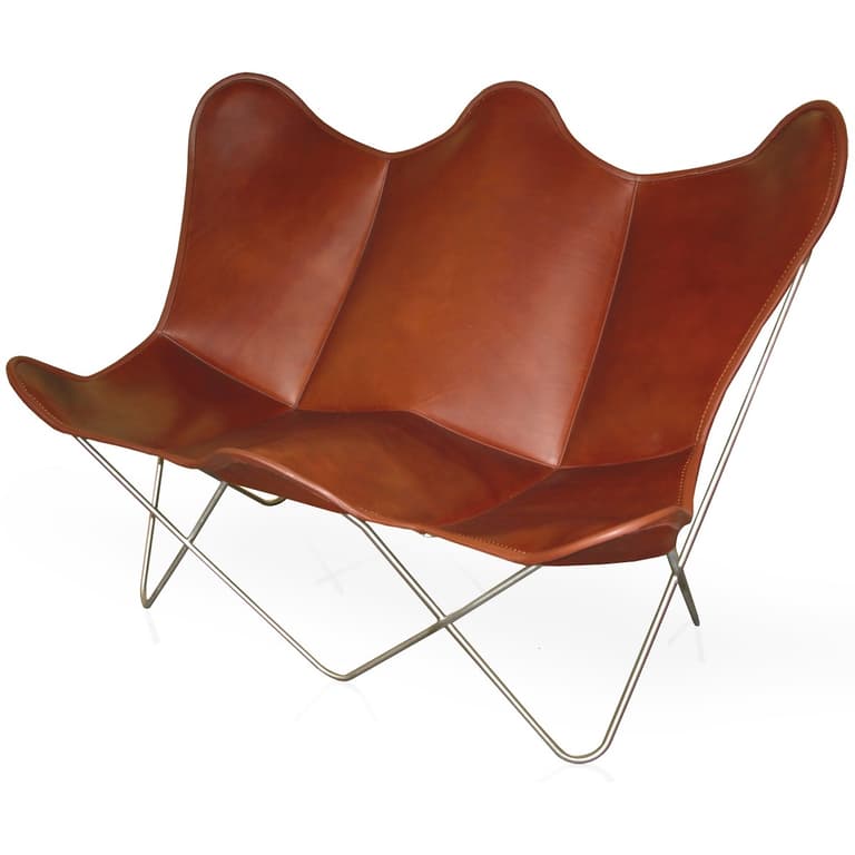fauteuil butterfly version double canapé deux places cuir marron pied triangle métal - blog déco - clem around the corner