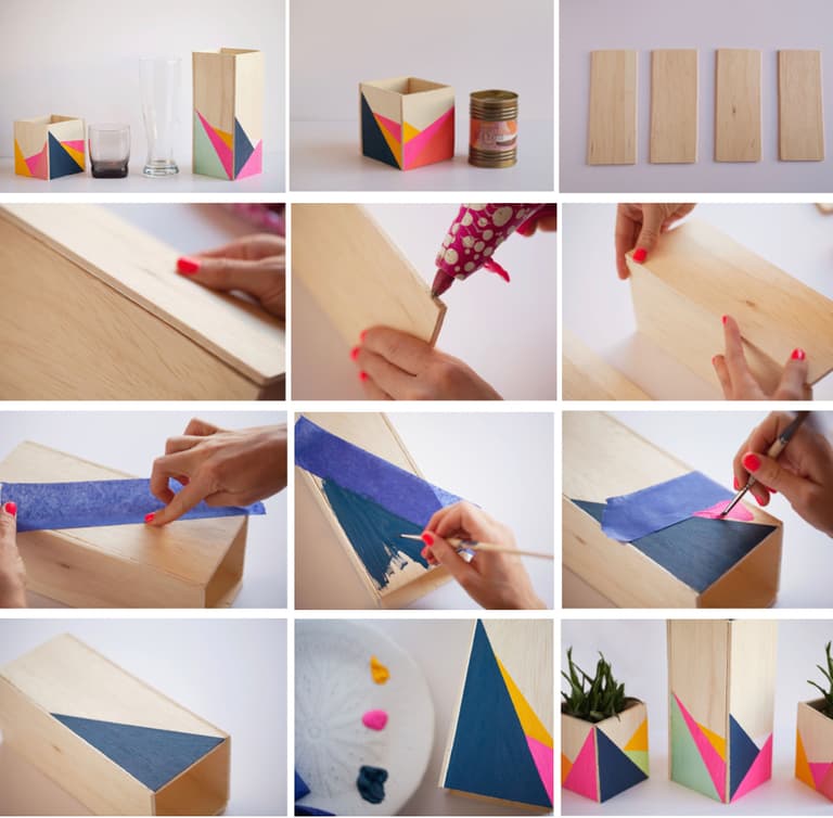 cache pot bois rectangle fluo tuto facile pratique rapide peinture - blog déco - clem around the corner