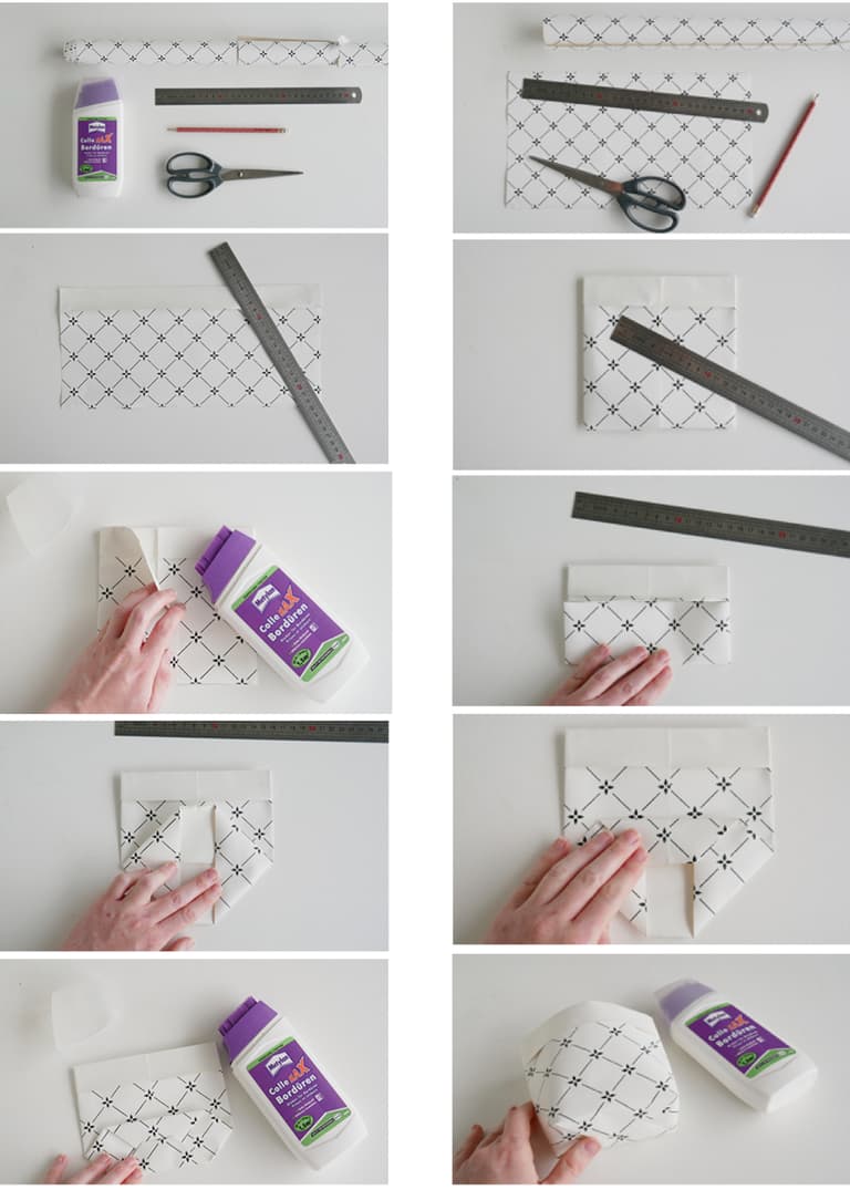cache pot diy papier peint récupération bricolage règle colle - blog déco - clem around the corner