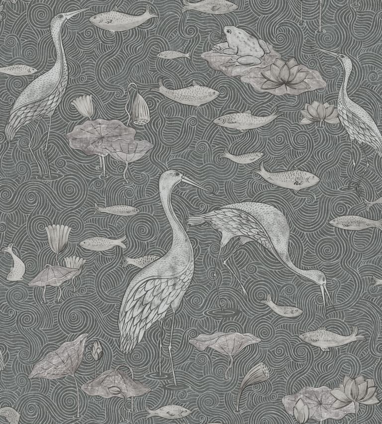 shauna dennison papier peint poétique héron poisson coloris - blog déco - clem around the corner