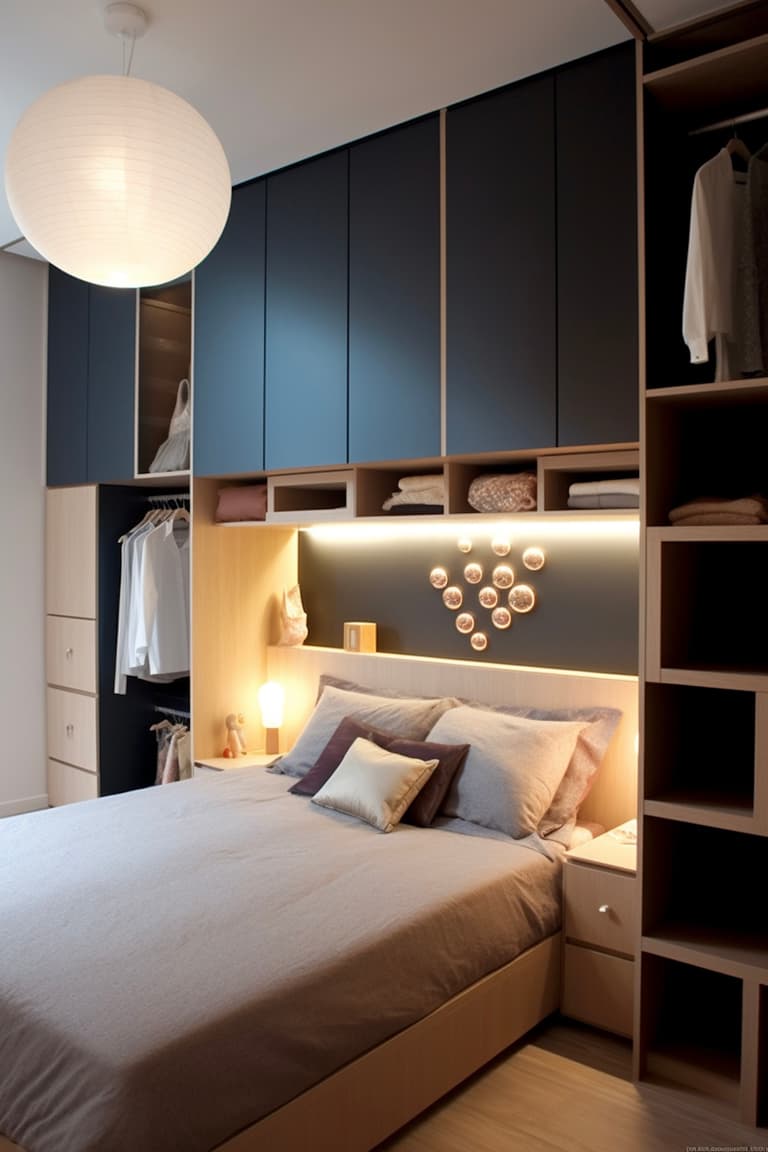 créer un dressing malin bois bleu autour du lit