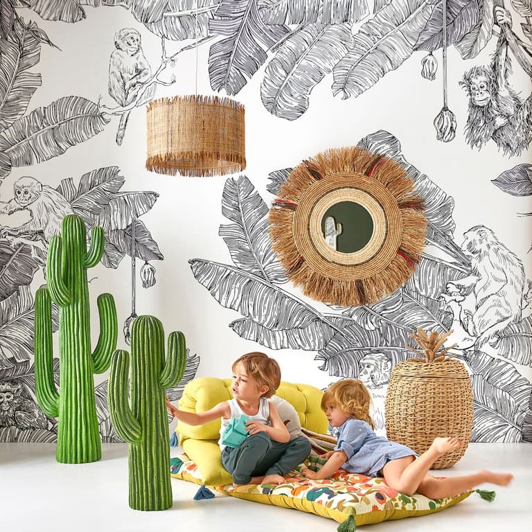panier de rangement chambre espace enfant style nature cactus tapis de sol à pompon jaune - blog déco - clem around the corner