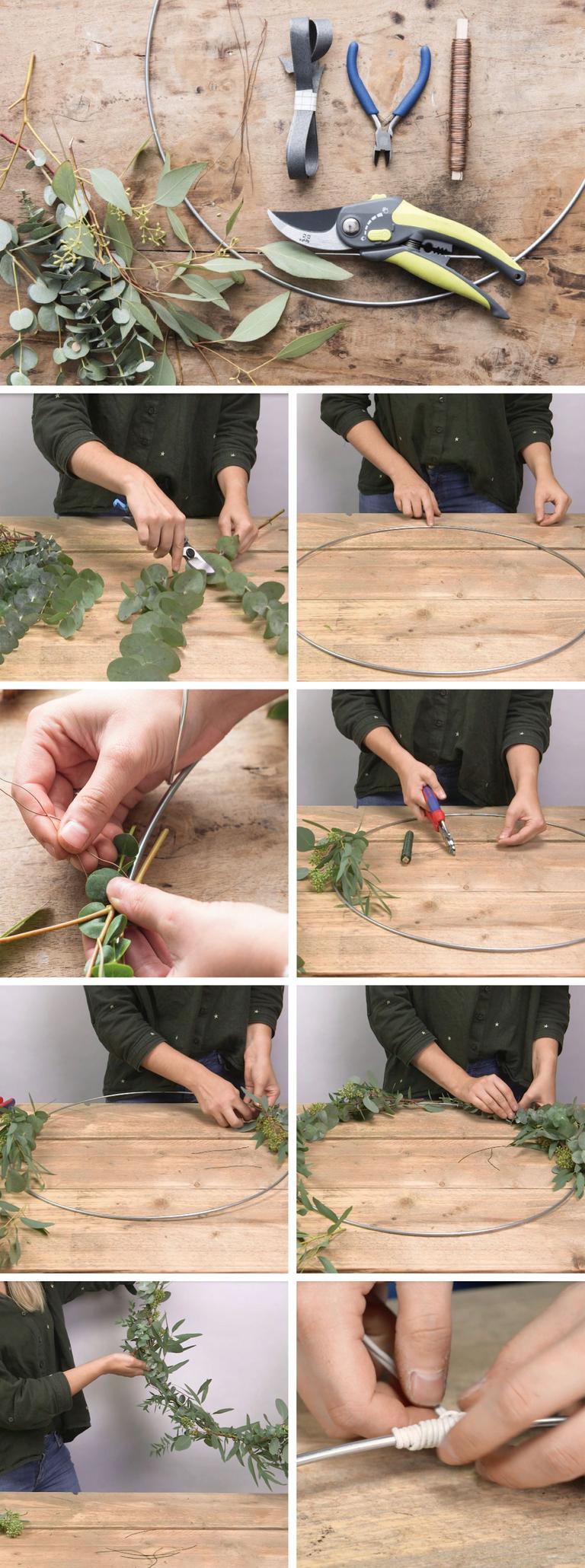 couronne de noël eucalyptus étapes diy tutoriel étapes confection création