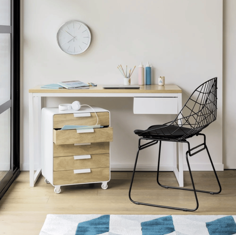 bureau faible profondeur bois et blanc décoration style hygge - blog déco - clem around the corner