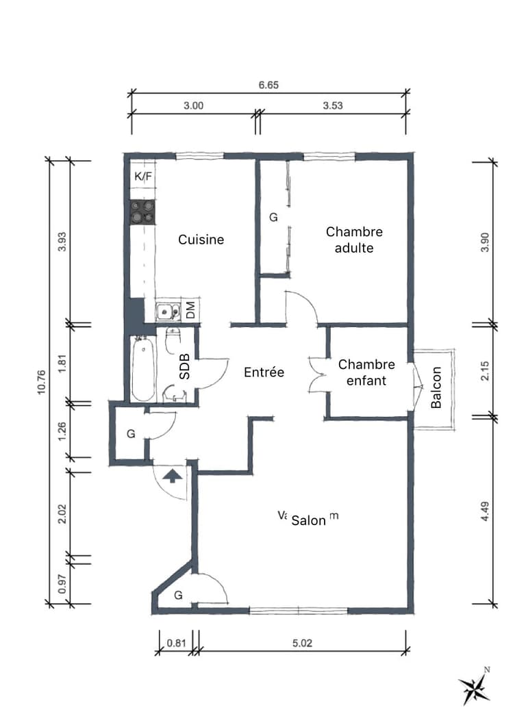 papier peint Toile de Jouy plan appartement scandinave moderne - blog déco - clem around the corner