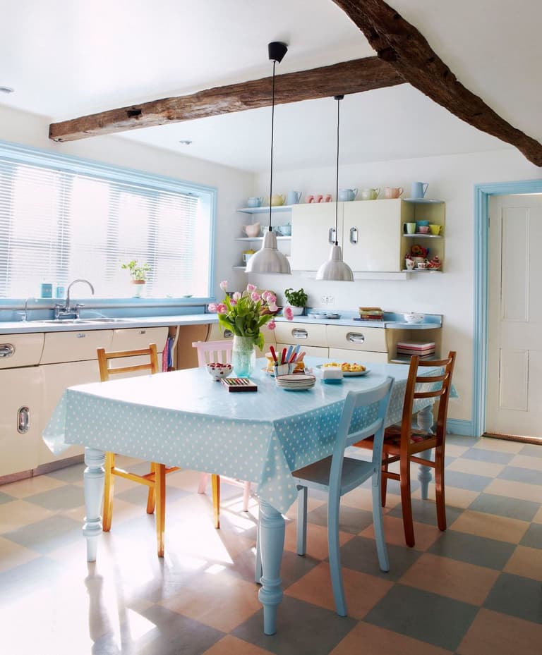 cuisine bleue vintage bleu ciel rétro - blog déco - clem around the corner